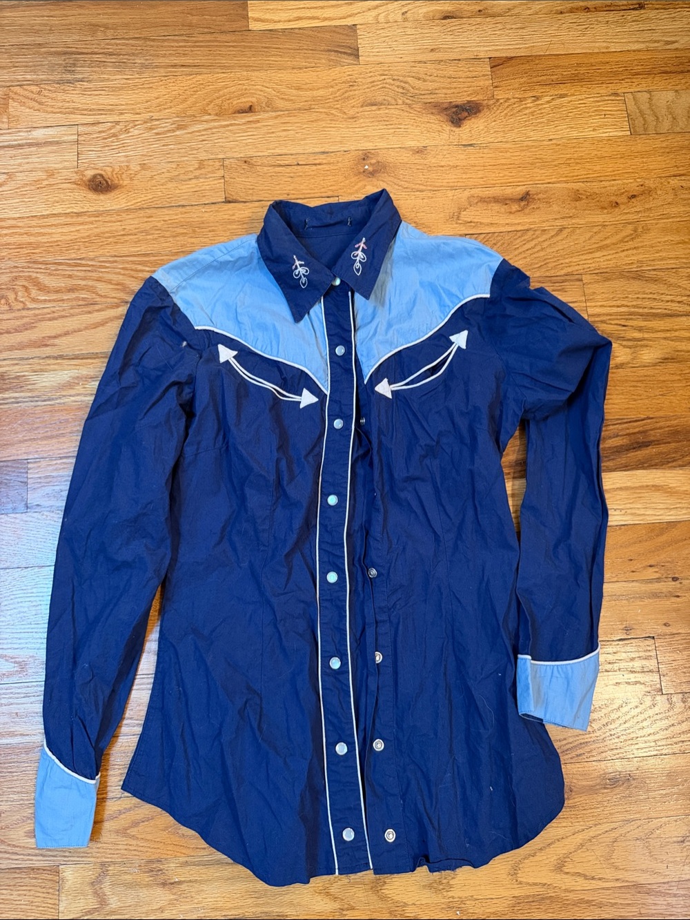 Vintage Navy and Light Blue Western pearl snap Button-Down Shirt